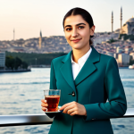 Modern Turkish Businesswoman**

A professional businesswoman in a stylish, modest business suit (etek-ceket takım) made of high-quality Turkish fabric, standing in a modern Istanbul office with a Bosphorus view, fully clothed, appropriate attire, safe for work, perfect anatomy, natural proportions, professional photography, high quality, family-friendly. The lighting should be bright and natural. She is holding a traditional Turkish tea glass (ince belli bardak).

**
