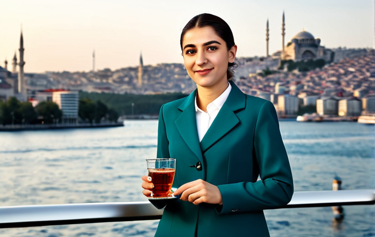 Modern Turkish Businesswoman**

A professional businesswoman in a stylish, modest business suit (etek-ceket takım) made of high-quality Turkish fabric, standing in a modern Istanbul office with a Bosphorus view, fully clothed, appropriate attire, safe for work, perfect anatomy, natural proportions, professional photography, high quality, family-friendly. The lighting should be bright and natural. She is holding a traditional Turkish tea glass (ince belli bardak).

**